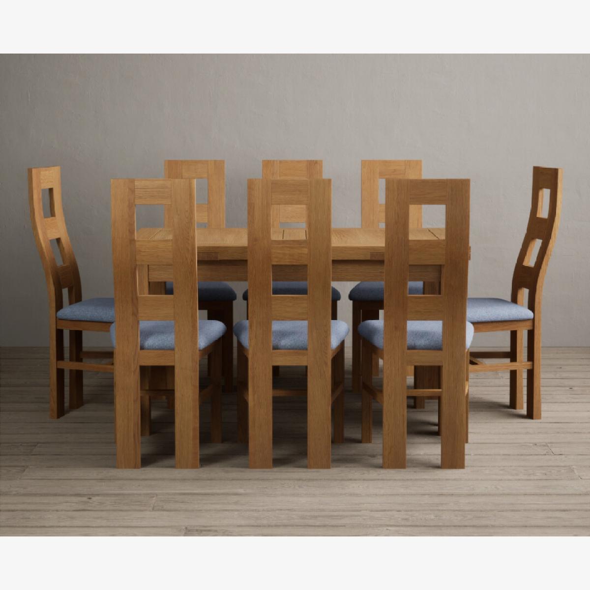 Extending Hampshire 140cm Solid Oak Dining Table With 8 Blue Flow Back Chairs – image 1