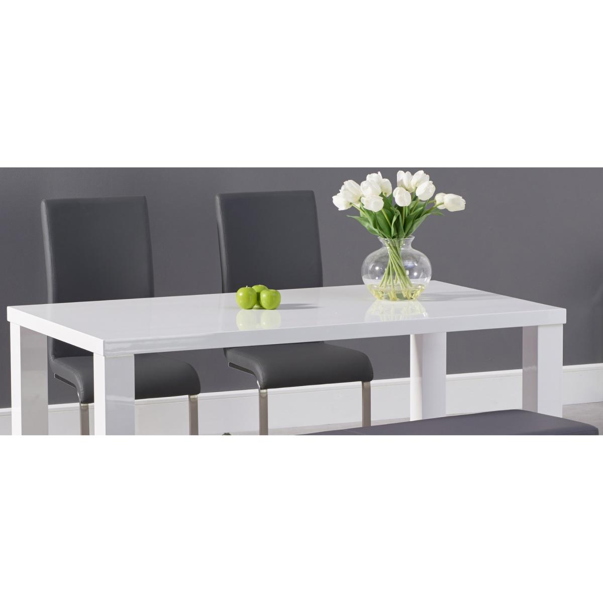 Atlanta 160cm White High Gloss Dining Table with 4 Grey Austin Chairs with 1 Grey Bench – image 7