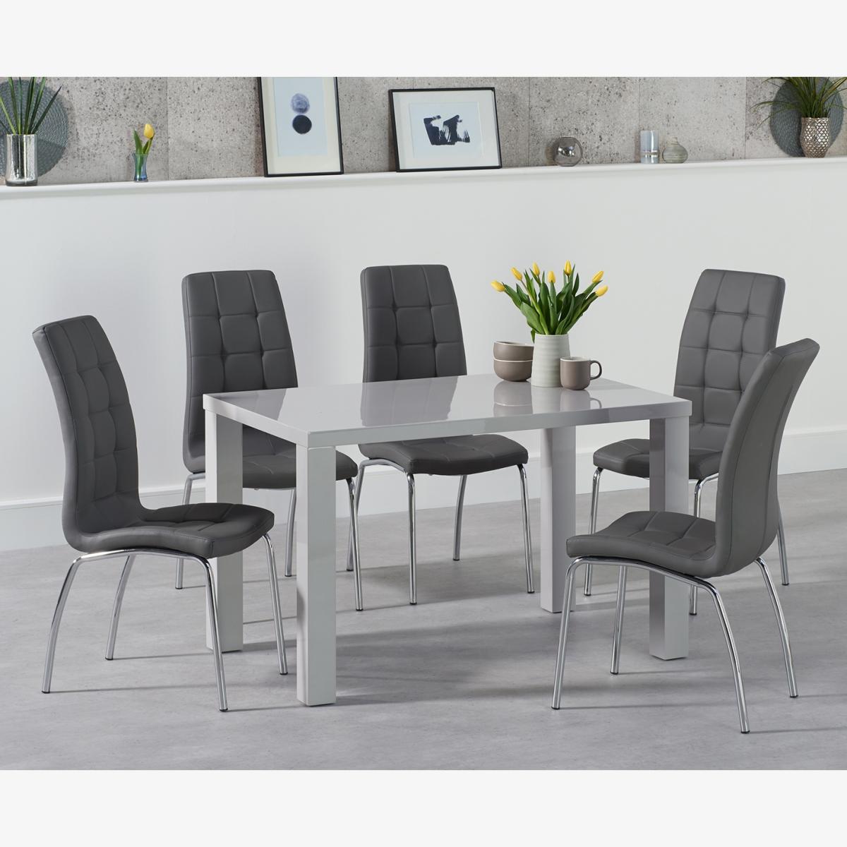 Atlanta 120cm Light Grey Gloss Dining Table With 6 Red Enzo Chairs – image 1
