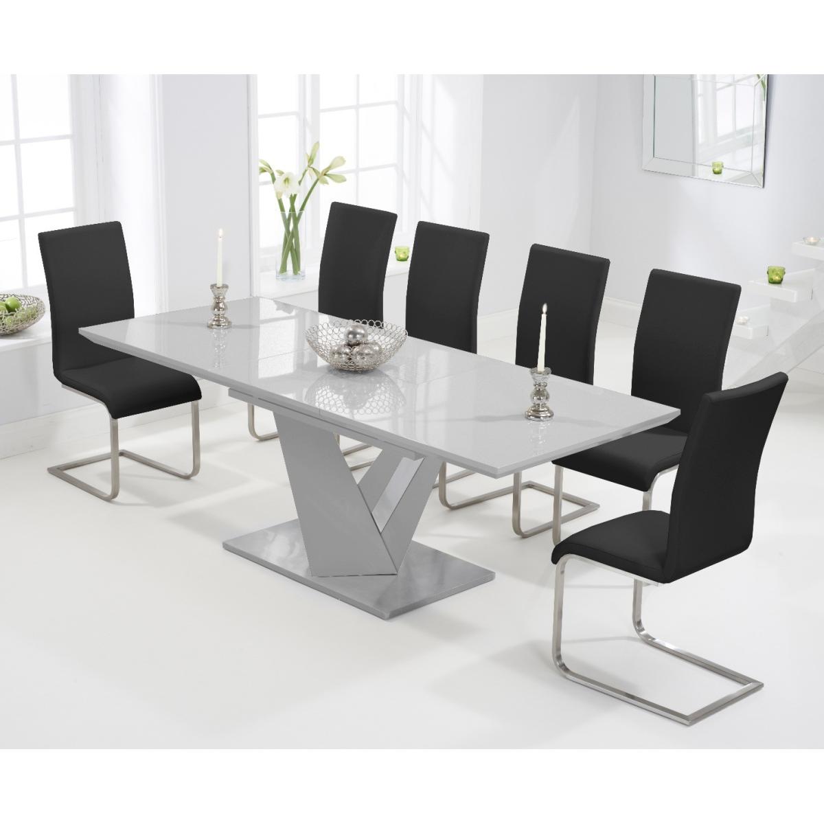 Harmony 160cm Extending Light Grey High Gloss Dining Table with Malaga Chairs - Ivory, 6 Chairs – image 2