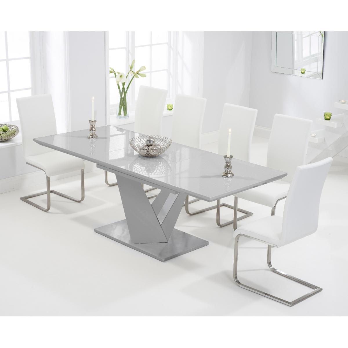 Harmony 160cm Extending Light Grey High Gloss Dining Table with Malaga Chairs - Ivory, 6 Chairs – image 3