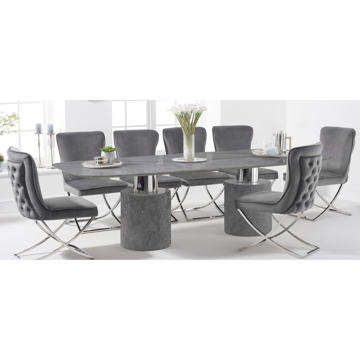 Antonio 220cm Grey Marble Table With 8 Grey Lorenzo Velvet Chairs – image 11