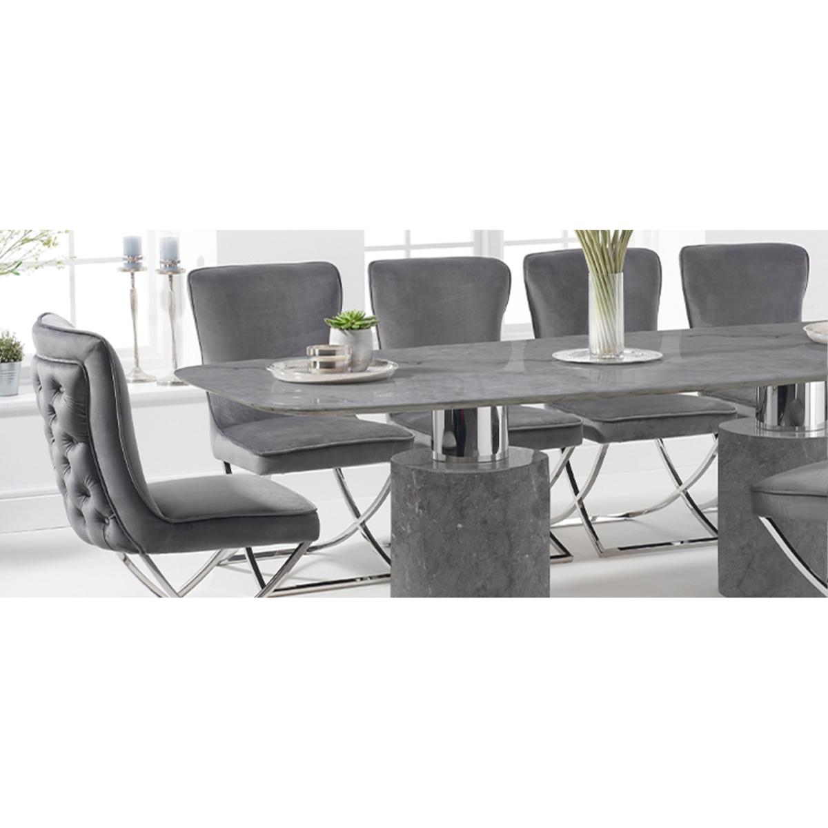 Antonio 220cm Grey Marble Table With 8 Grey Lorenzo Velvet Chairs – image 6