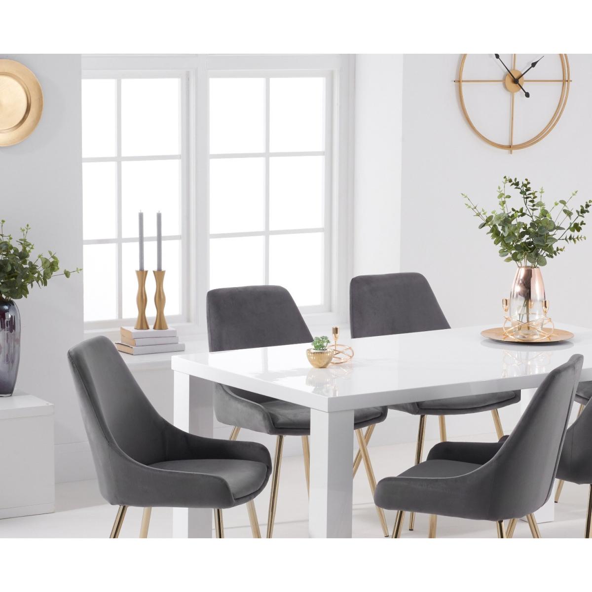 Atlanta 160cm White High Gloss Table With 8 Blue Lola Velvet Chairs – image 2
