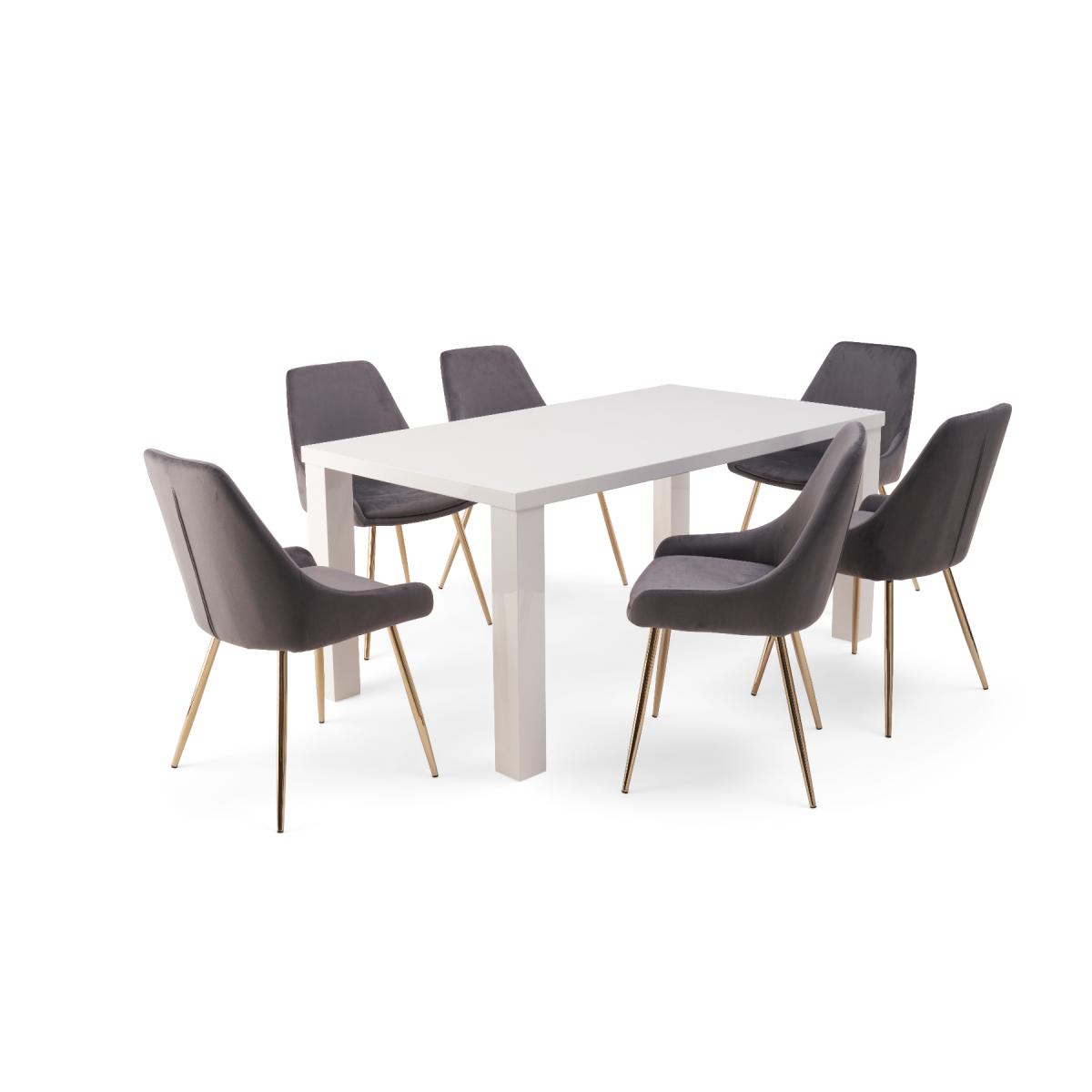 Atlanta 160cm White High Gloss Table With 8 Blue Lola Velvet Chairs – image 8