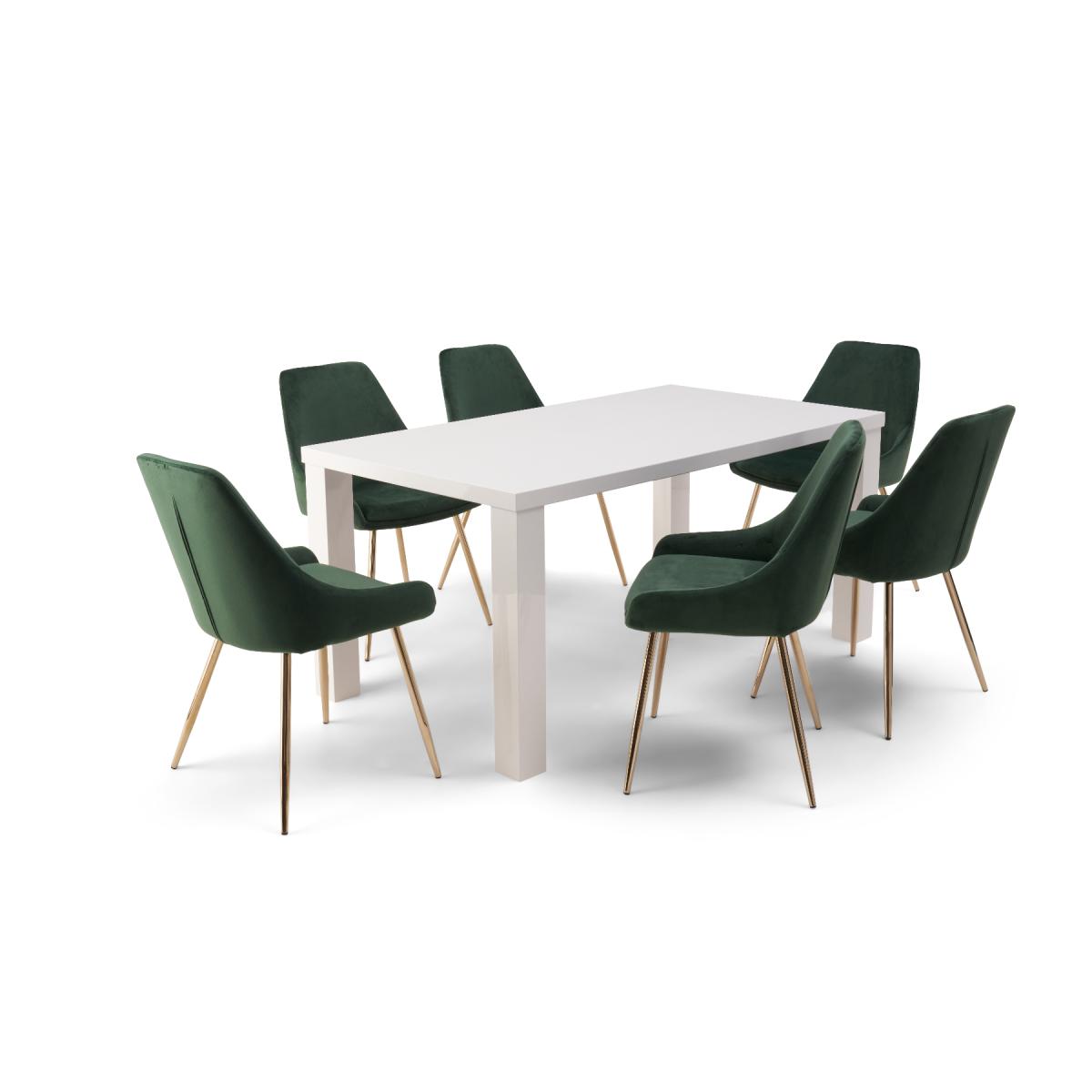 Atlanta 160cm White High Gloss Table With 8 Blue Lola Velvet Chairs – image 9