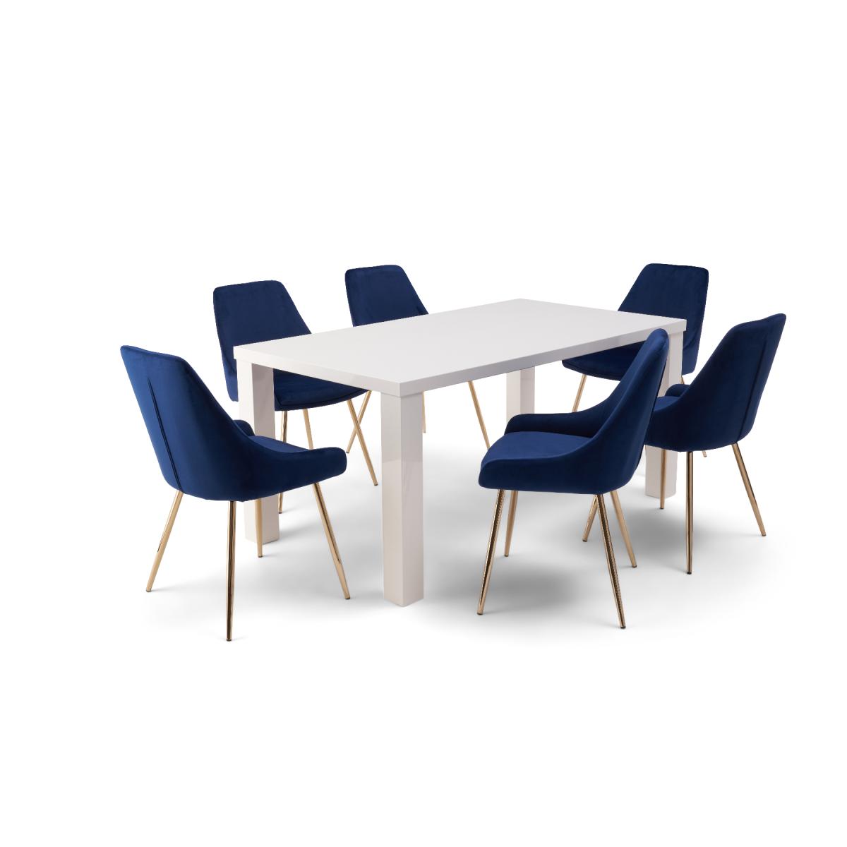Atlanta 160cm White High Gloss Table With 8 Blue Lola Velvet Chairs – image 10
