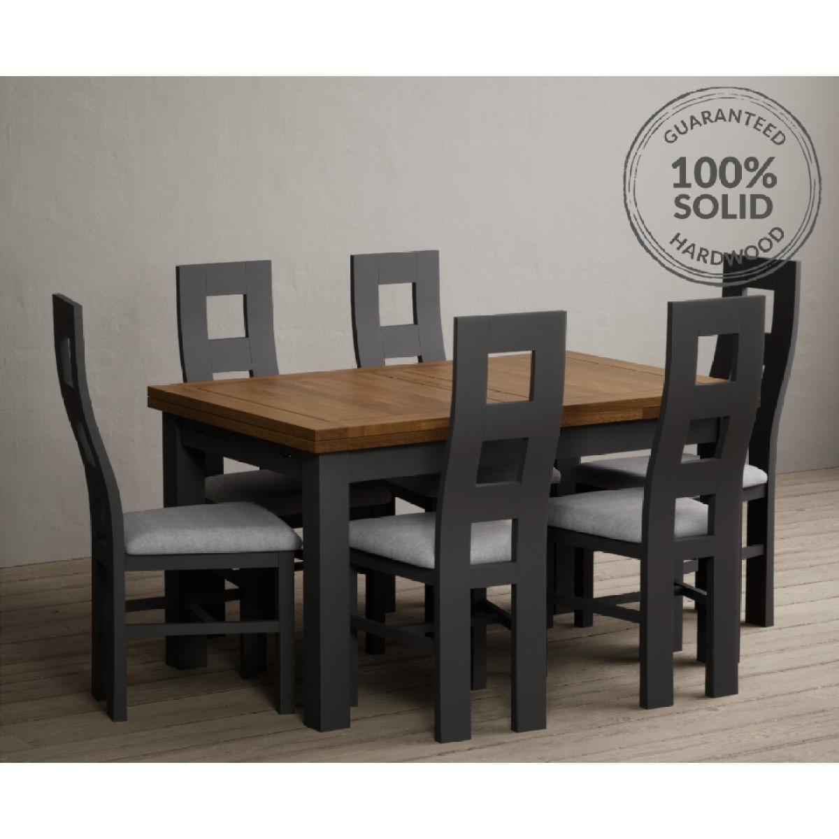 Hampshire 140cm Oak and Charcoal Grey Extending Dining Table With 8 Light Grey Flow Back Chairs – image 2