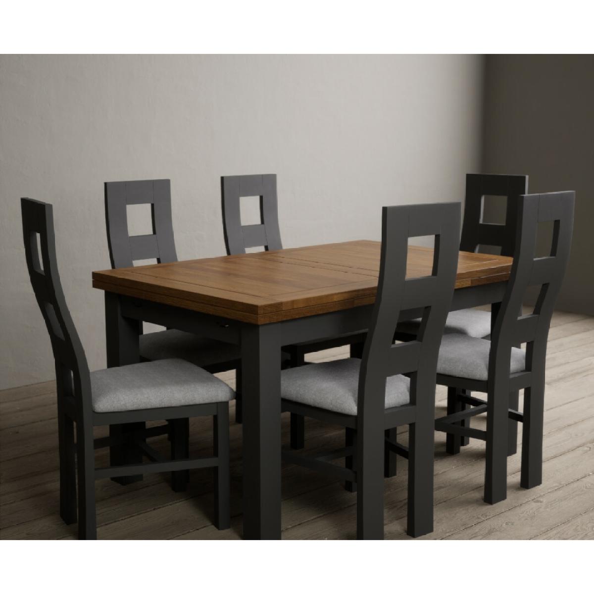 Hampshire 140cm Oak and Charcoal Grey Extending Dining Table With 8 Light Grey Flow Back Chairs – image 11