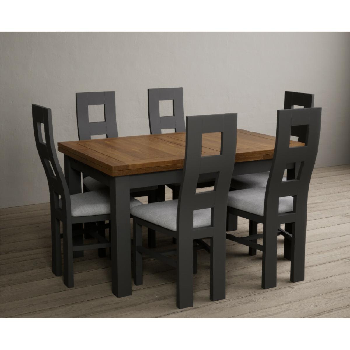 Hampshire 140cm Oak and Charcoal Grey Extending Dining Table With 8 Light Grey Flow Back Chairs – image 12