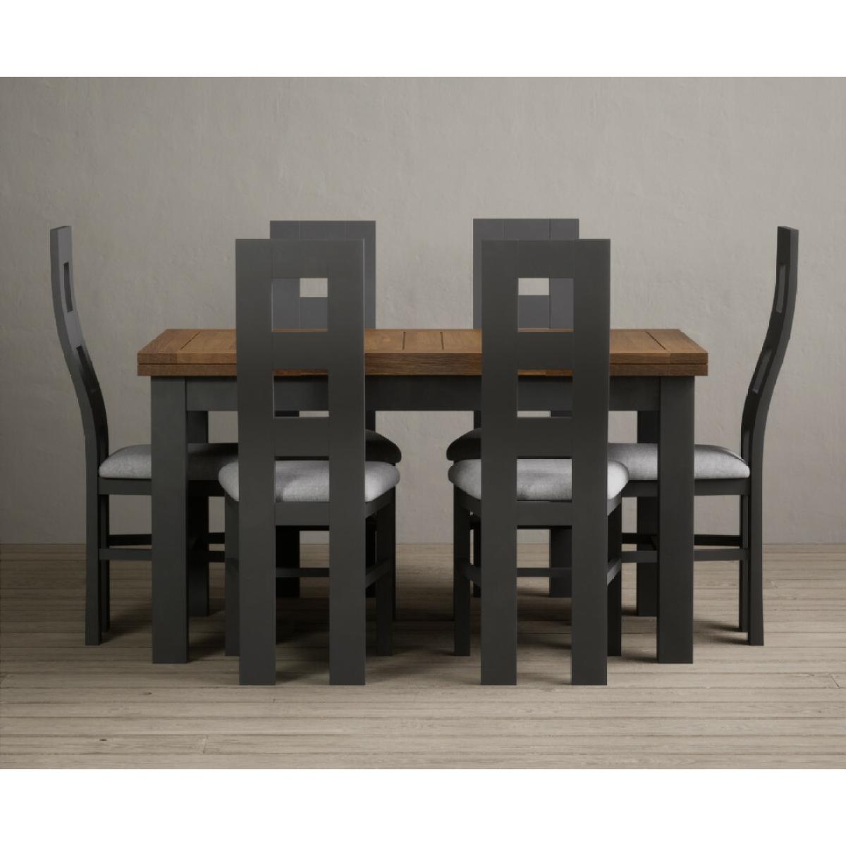 Hampshire 140cm Oak and Charcoal Grey Extending Dining Table With 8 Light Grey Flow Back Chairs – image 15