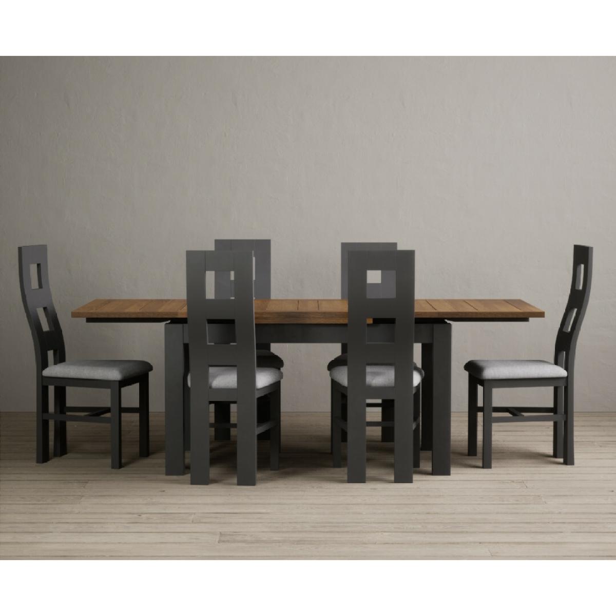Hampshire 140cm Oak and Charcoal Grey Extending Dining Table With 8 Light Grey Flow Back Chairs – image 3