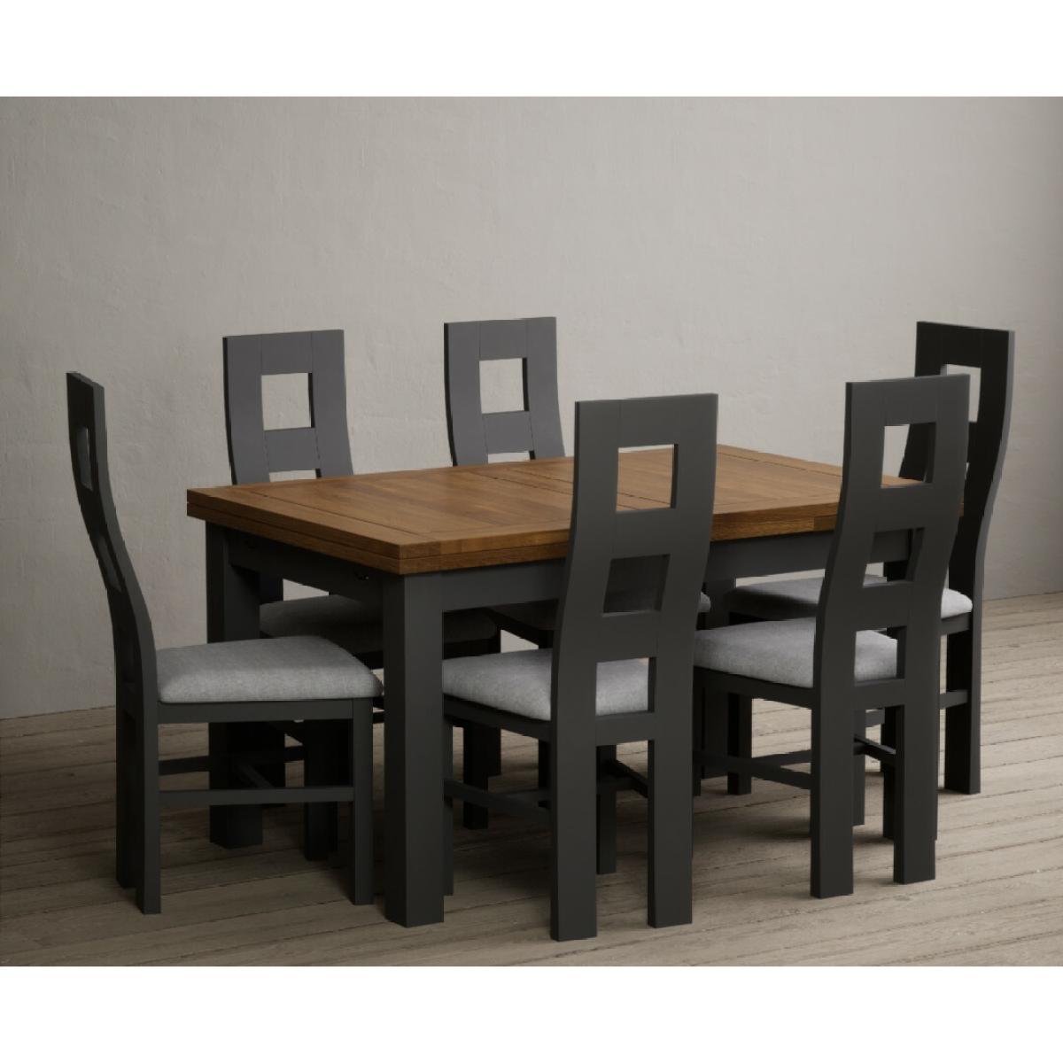 Hampshire 140cm Oak and Charcoal Grey Extending Dining Table With 8 Light Grey Flow Back Chairs – image 10