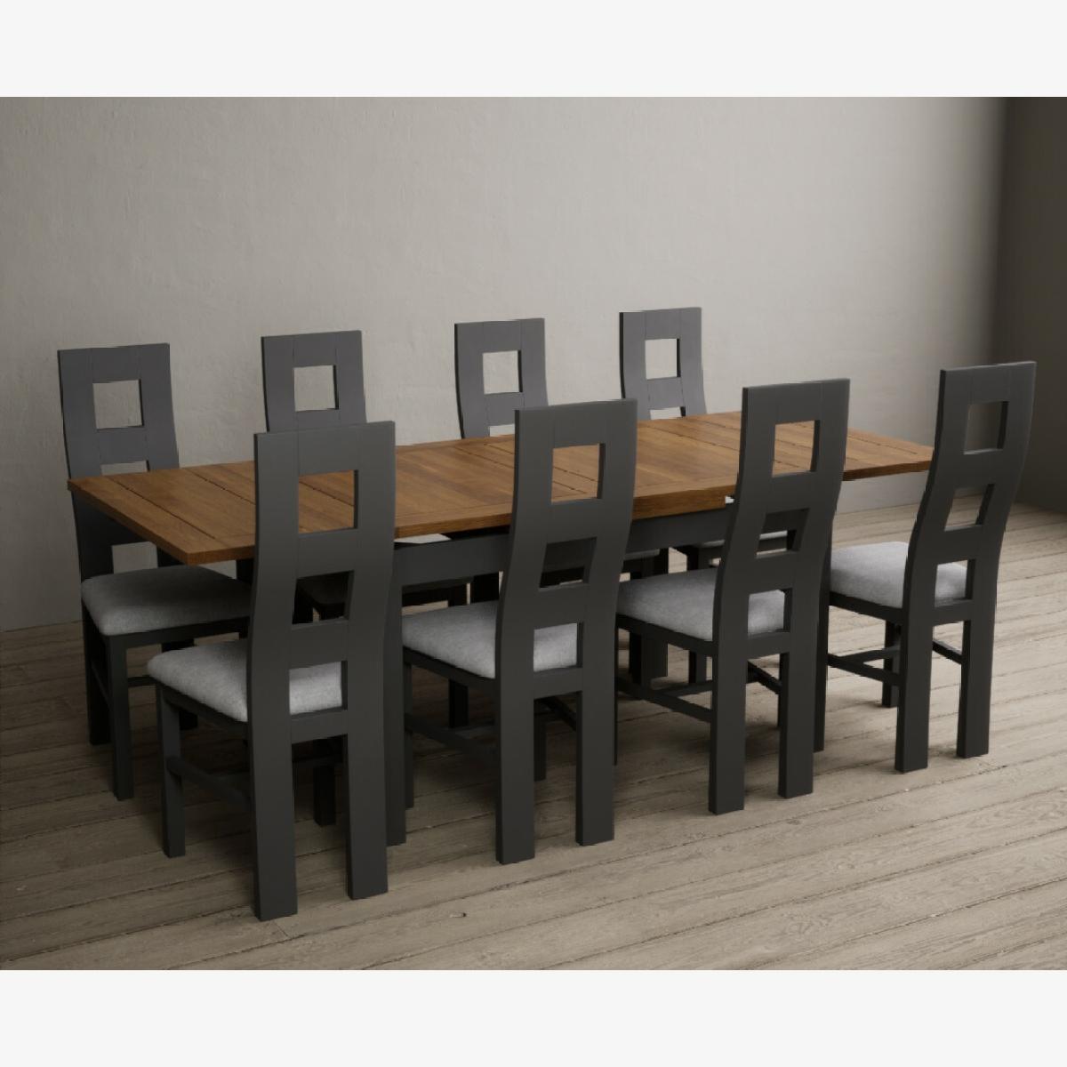 Hampshire 140cm Oak and Charcoal Grey Extending Dining Table With 8 Light Grey Flow Back Chairs – image 1