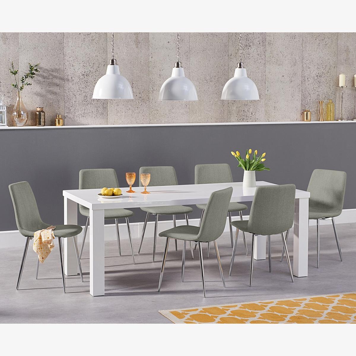 Seattle 160cm White High Gloss Dining Table with 8 Grey Helsinki Chairs – image 1