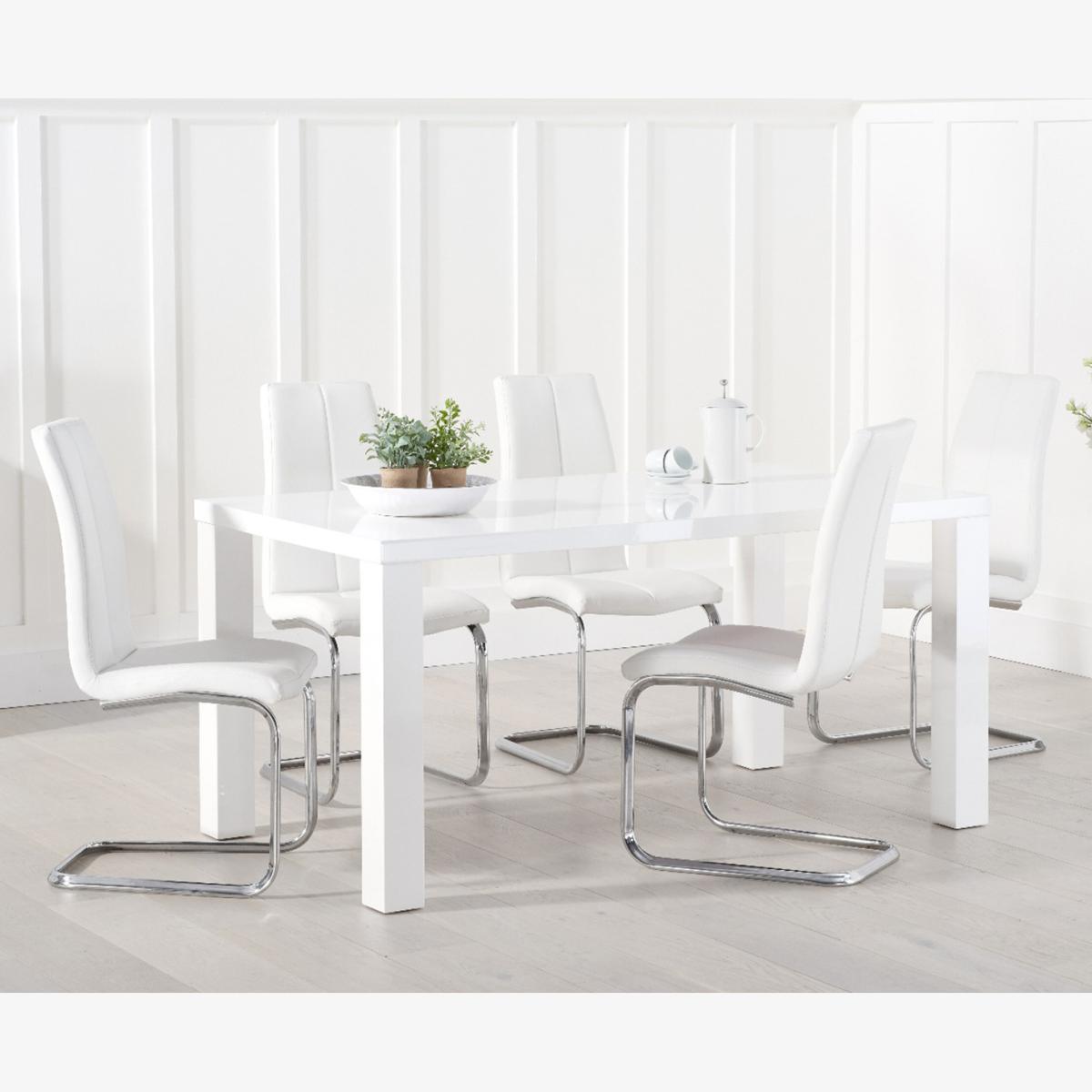 Atlanta 160cm White High Gloss Dining Table With 6 Grey Tarin Chairs