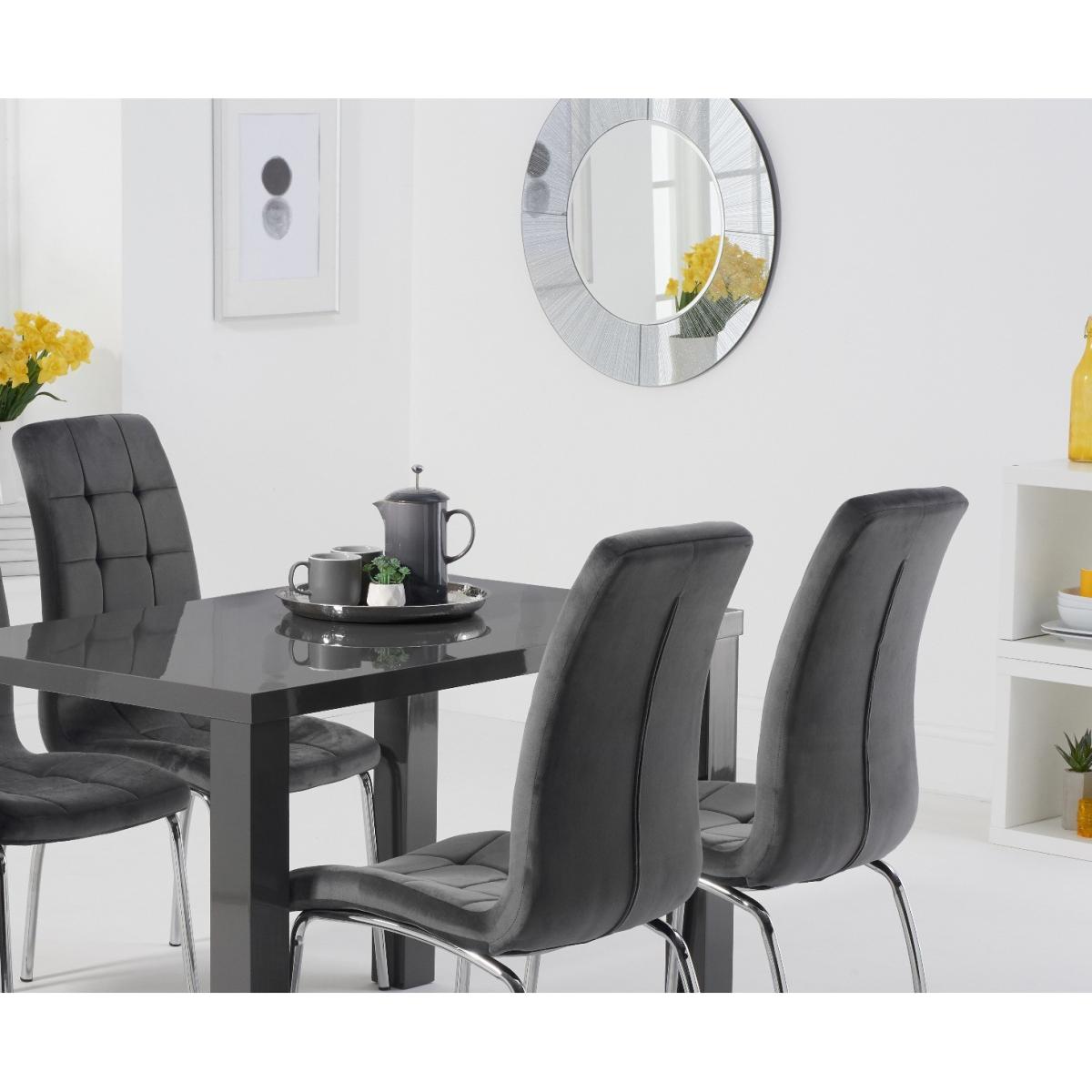 Atlanta 120cm Dark Grey High Gloss Table With 6 Grey Enzo Velvet Chairs – image 2