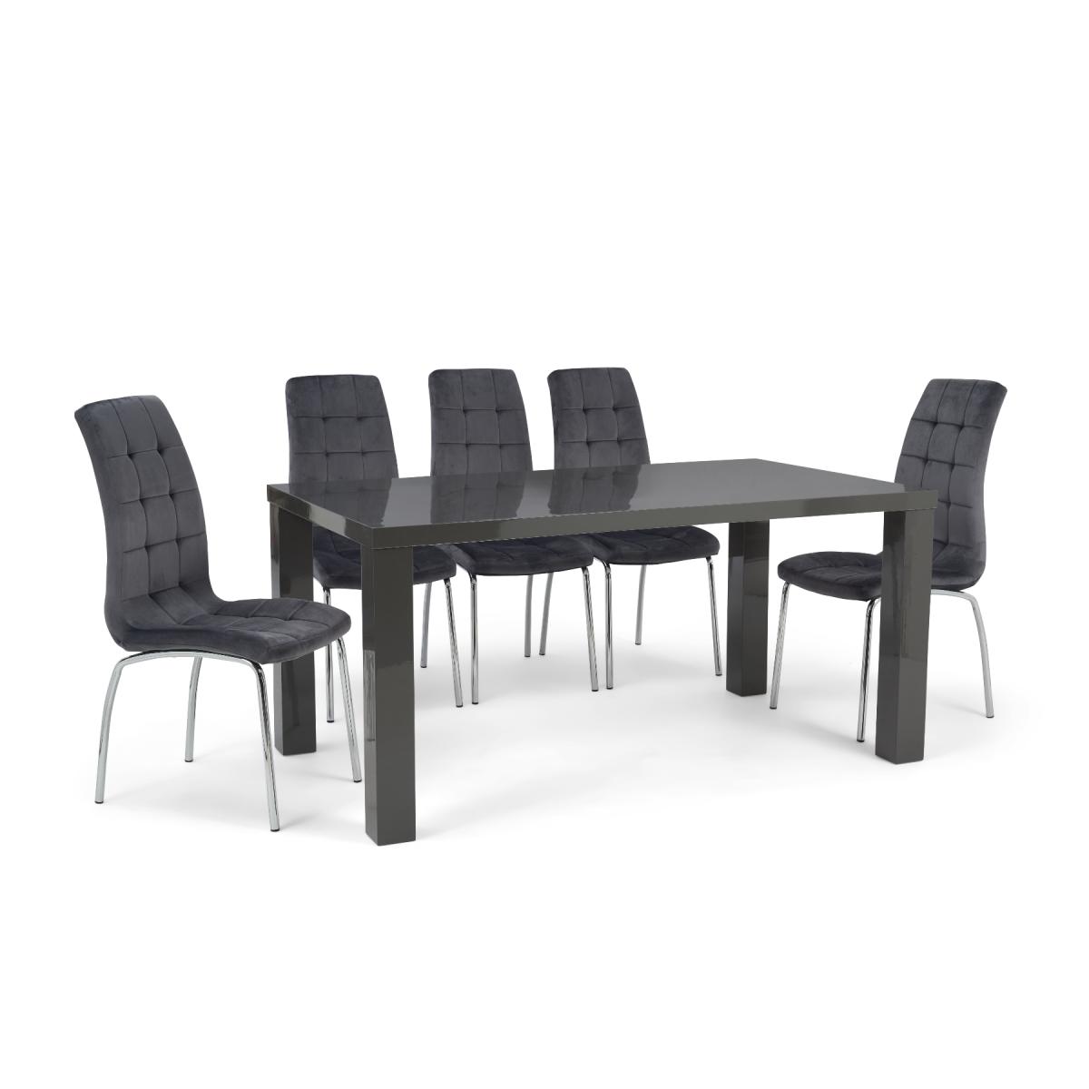 Atlanta 120cm Dark Grey High Gloss Table With 6 Grey Enzo Velvet Chairs – image 8