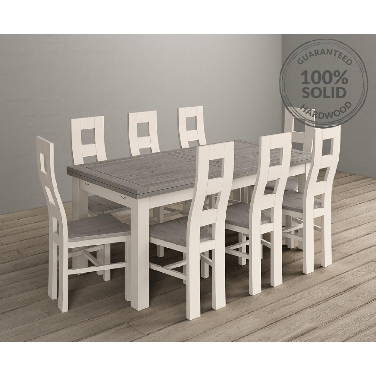 Extending Dartmouth 180cm Oak and Soft White Painted Dining Table With 8 Flow Back Chairs – image 2