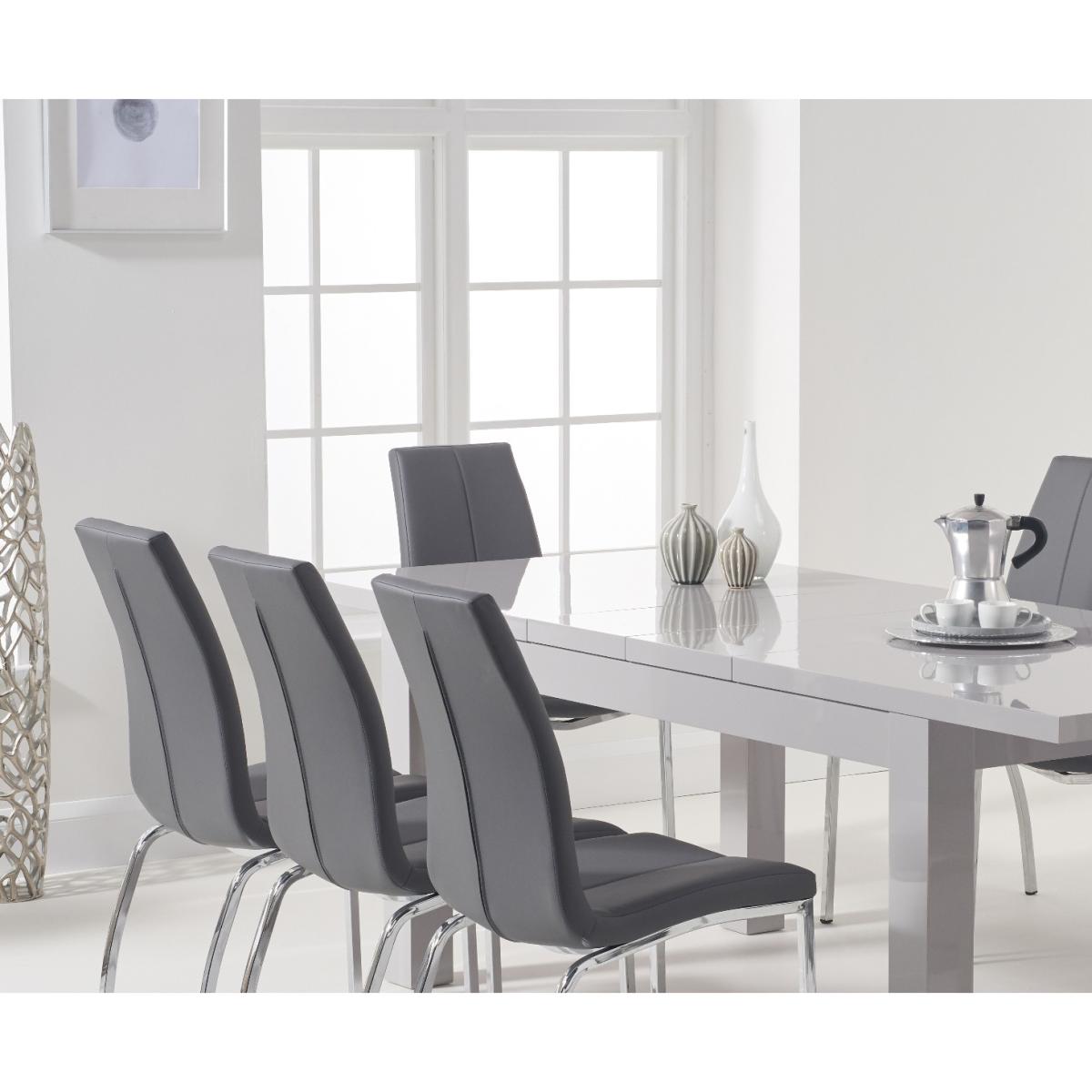 Atlanta Light Grey Gloss 160-220cm Extending Dining Table With 8 Ivory White Cavello Chairs – image 2