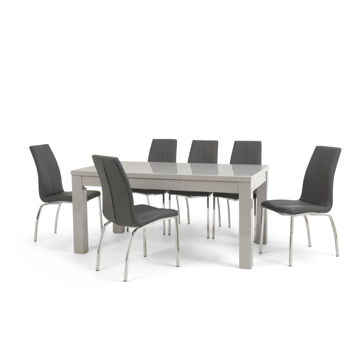 Atlanta Light Grey Gloss 160-220cm Extending Dining Table With 8 Ivory White Cavello Chairs – image 12