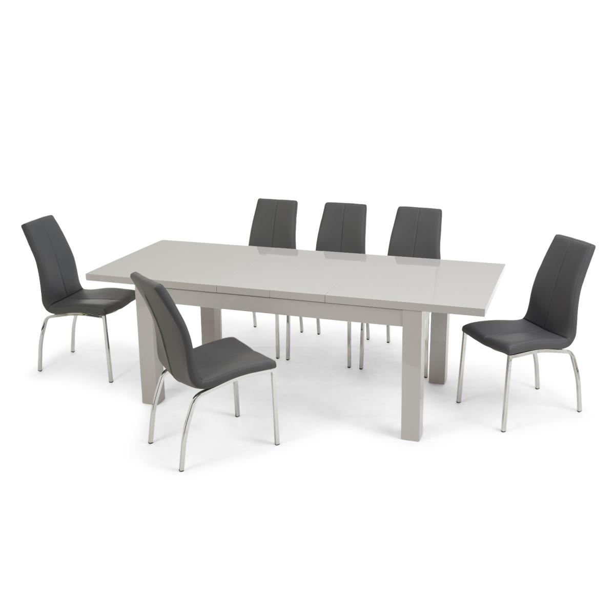 Atlanta Light Grey Gloss 160-220cm Extending Dining Table With 8 Ivory White Cavello Chairs – image 13