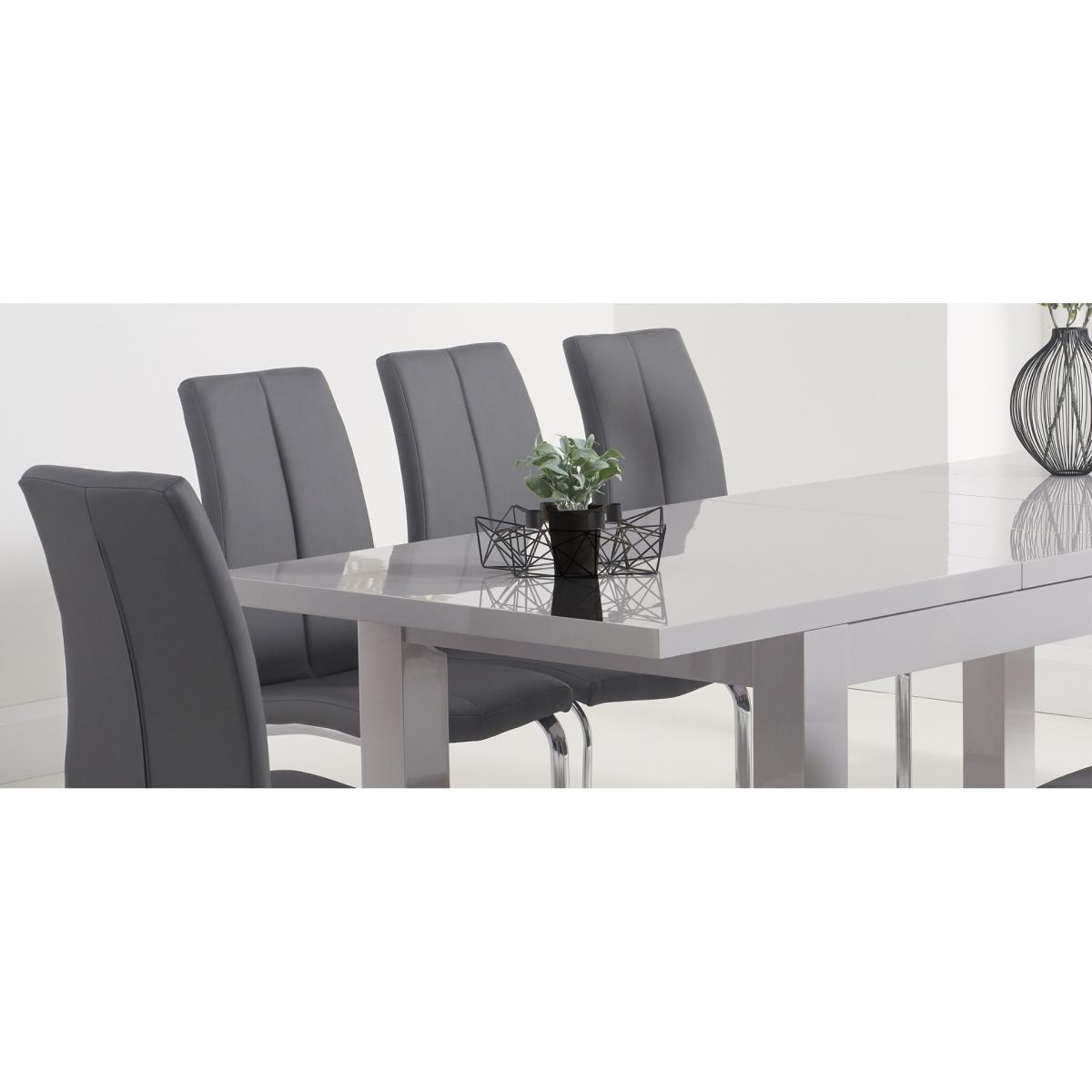 Atlanta Light Grey Gloss 160-220cm Extending Dining Table With 8 Ivory White Cavello Chairs – image 16