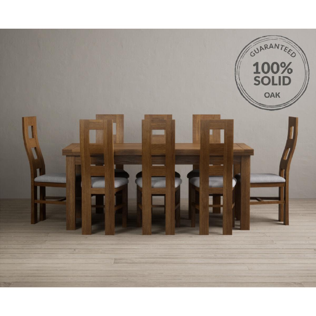Extending Buxton 180cm Rustic Solid Oak Dining Table with 6 Charcoal Grey Chairs – image 2