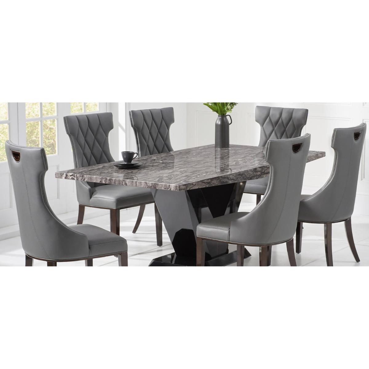 Novara 200cm Dark Grey Pedestal Marble Dining Table with 12 Cream Sophia Chairs – image 21
