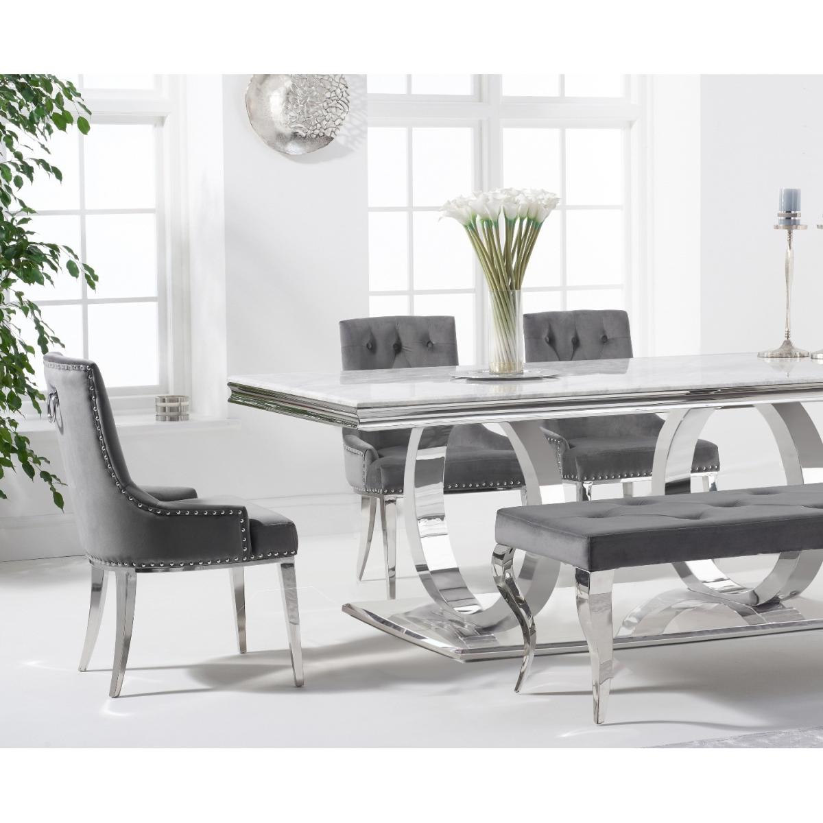 Harlow 180cm Marble Dining Table with Talia Velvet Chairs and Fitzrovia Bench - Grey, 2 Chairs – image 2