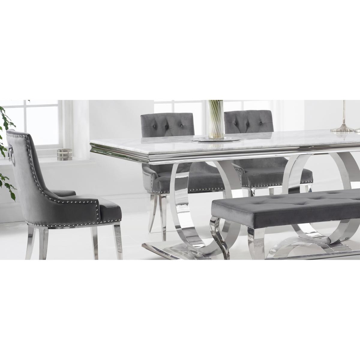 Harlow 180cm Marble Dining Table with Talia Velvet Chairs and Fitzrovia Bench - Grey, 2 Chairs – image 12