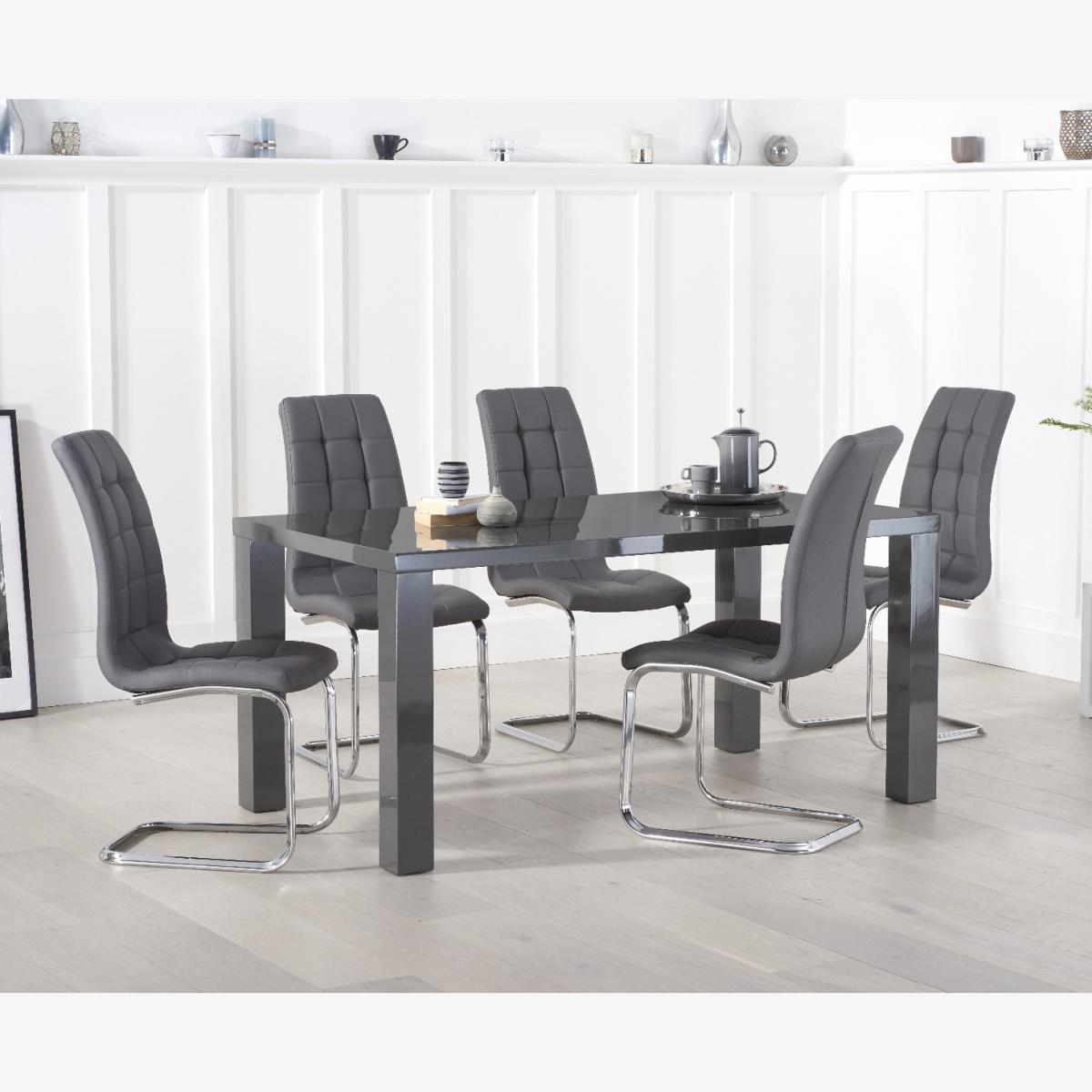 Atlanta 160cm Dark Grey High Gloss Dining Table With 6 White Lorin Chairs