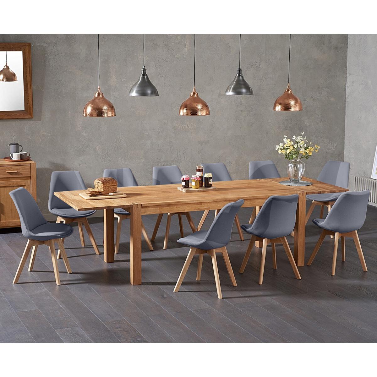 Extending Thetford 180cm Solid Oak Dining Table With 6 Light Grey Orson Fabric Chairs – image 2