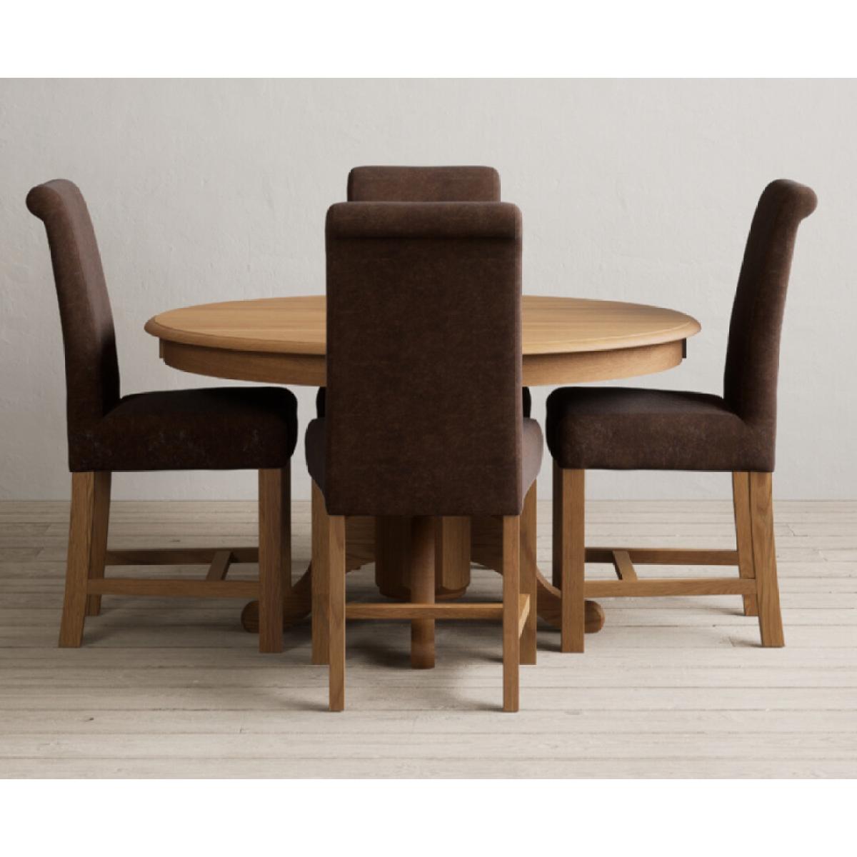 Hertford 120cm Fixed Top Solid Oak Dining Table with 4 Grey  Chairs – image 3