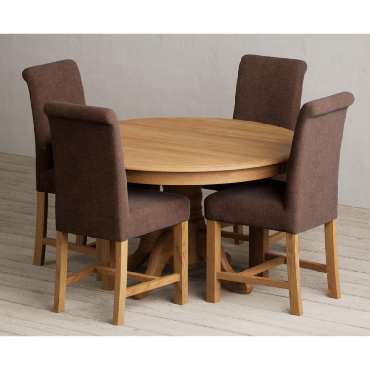 Hertford 120cm Fixed Top Solid Oak Dining Table with 4 Grey  Chairs – image 7