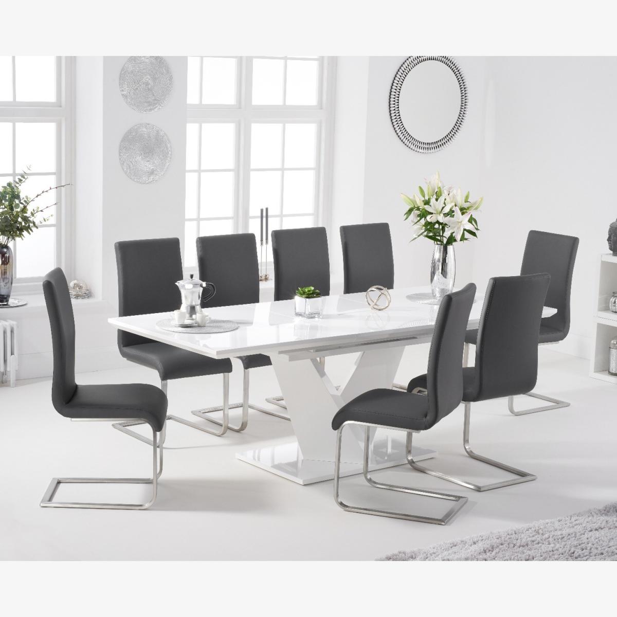 Halo 160cm White High Gloss Extending Dining Table With 10 Black Malaga Faux Leather Chairs