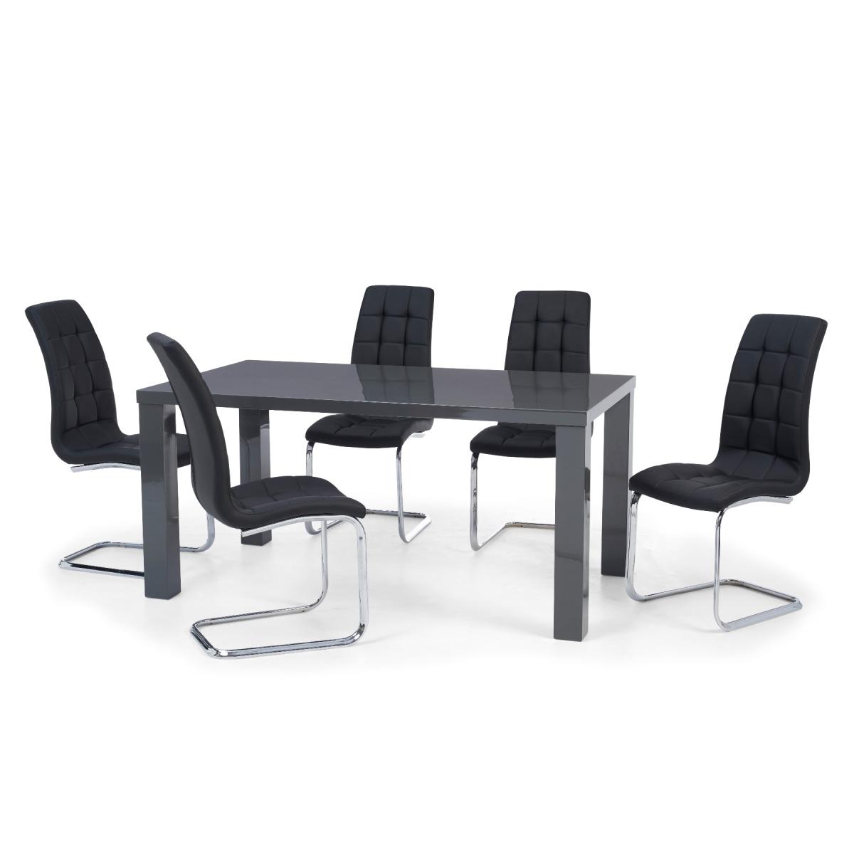 Seattle 160cm Dark Grey High Gloss Dining Table with 8 Black Vigo Chairs – image 8
