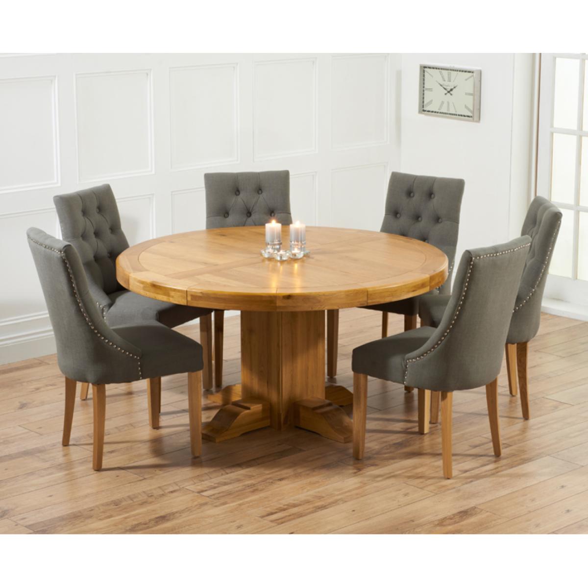Helmsley 150cm Solid Oak Round Pedestal Dining Table With 6 Natural Beatrix Fabric Chairs – image 2