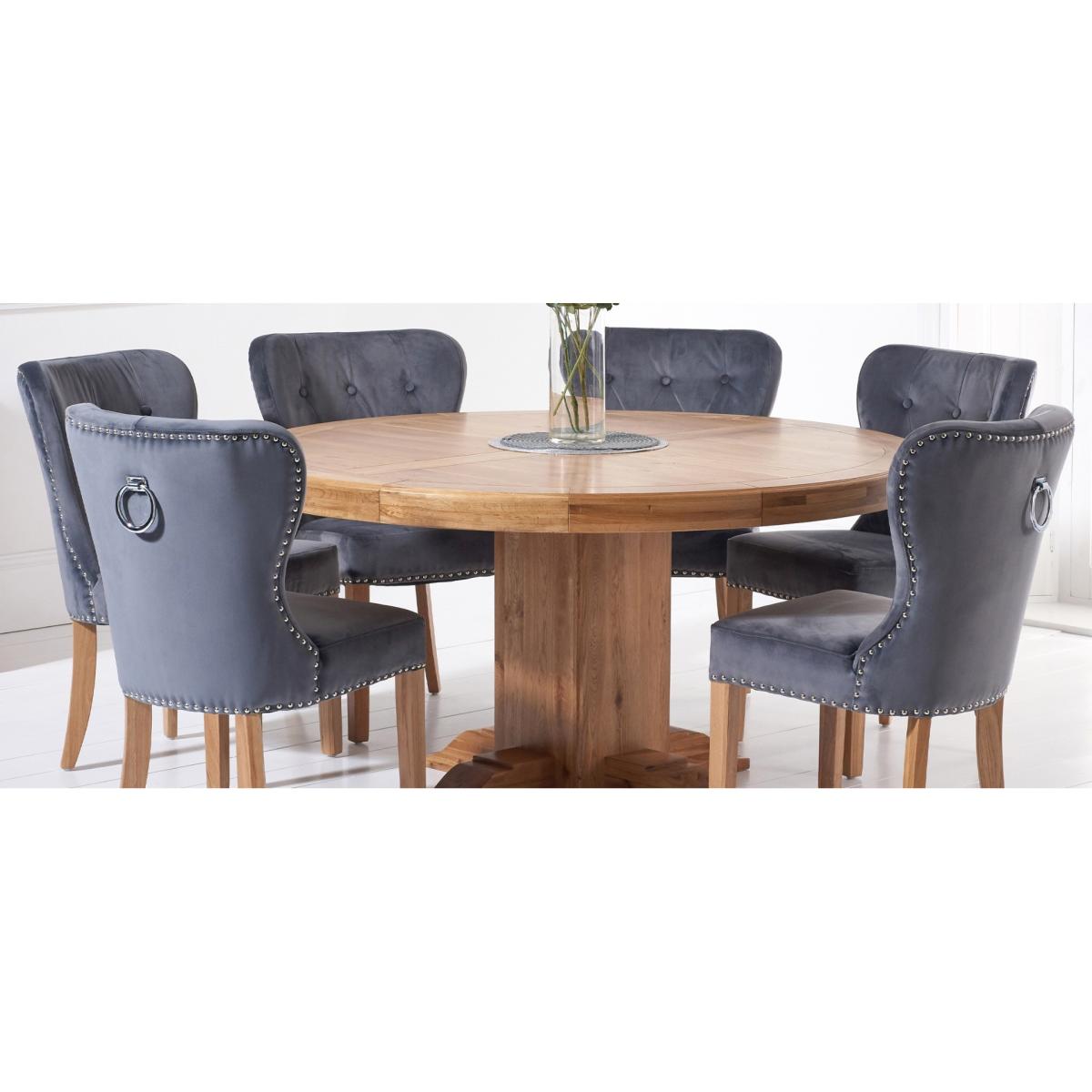 Helmsley 150cm Solid Oak Round Pedestal Dining Table With 6 Natural Beatrix Fabric Chairs – image 17