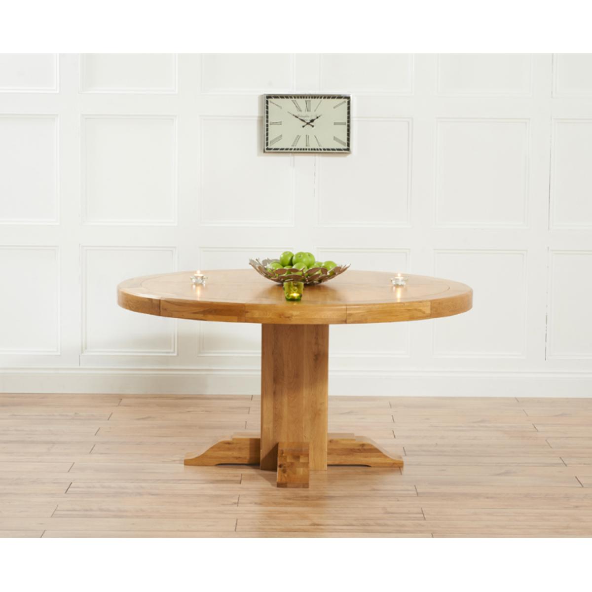Helmsley 150cm Solid Oak Round Pedestal Dining Table With 6 Natural Beatrix Fabric Chairs – image 3