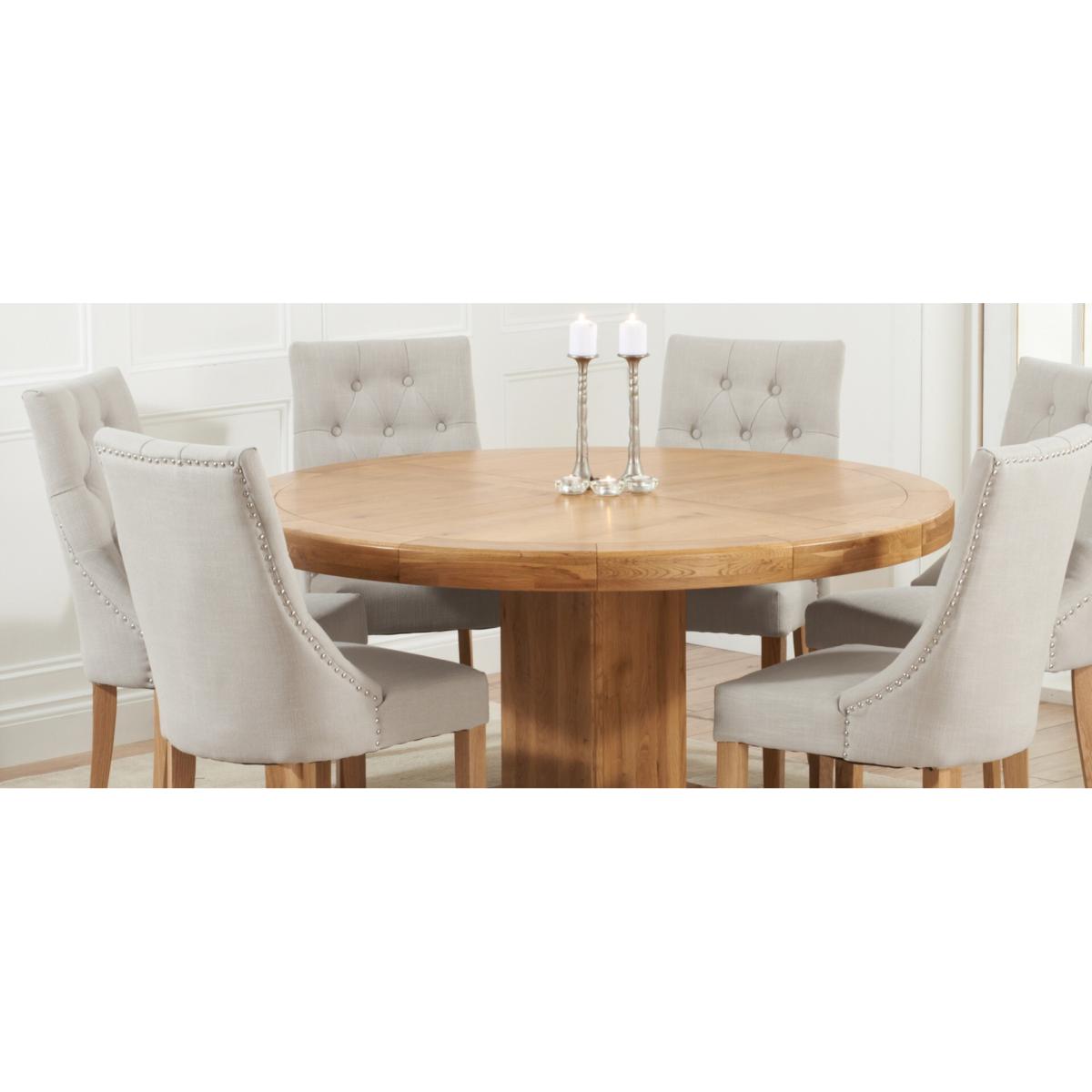 Helmsley 150cm Solid Oak Round Pedestal Dining Table With 6 Natural Beatrix Fabric Chairs – image 9
