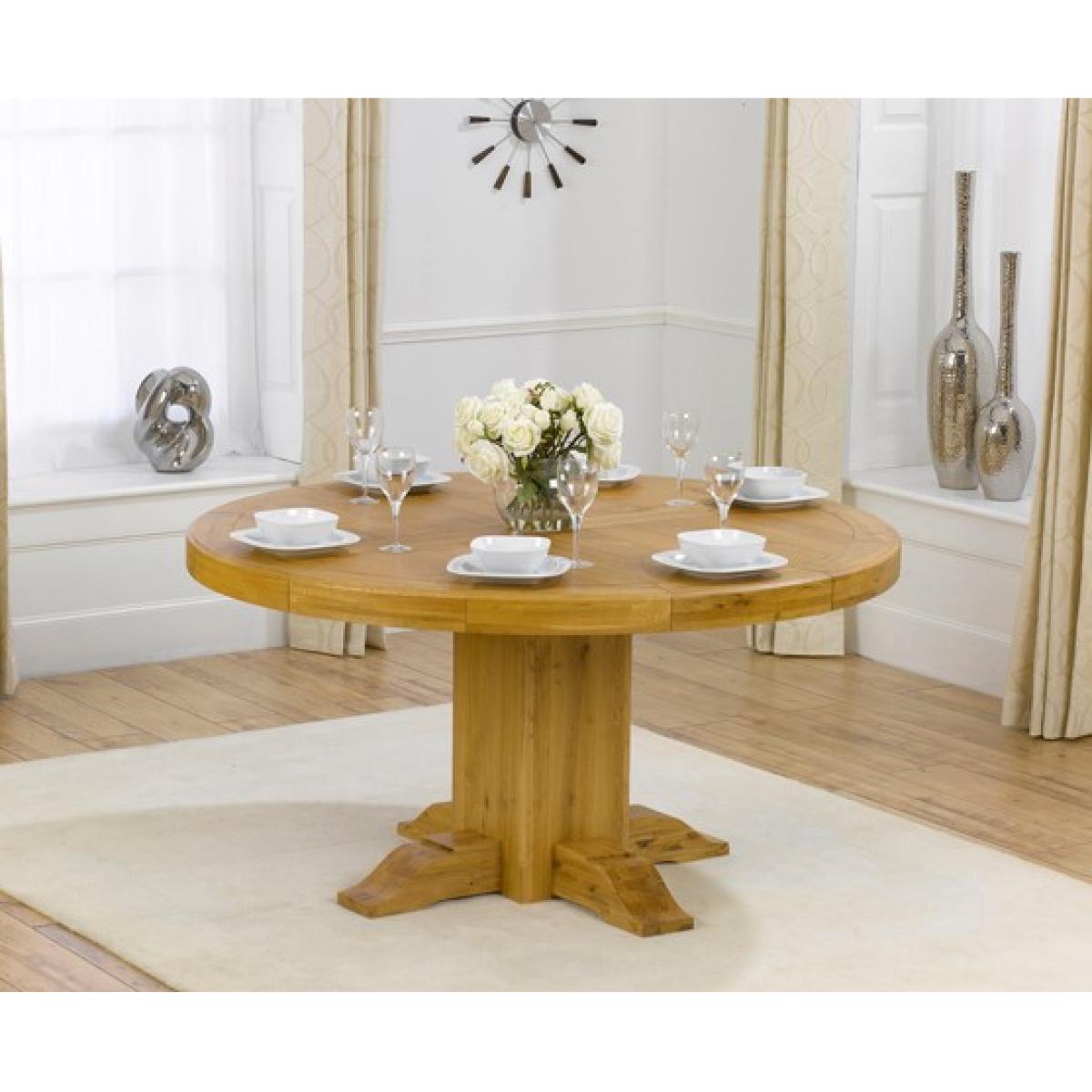 Helmsley 150cm Solid Oak Round Pedestal Dining Table With 6 Natural Beatrix Fabric Chairs – image 10