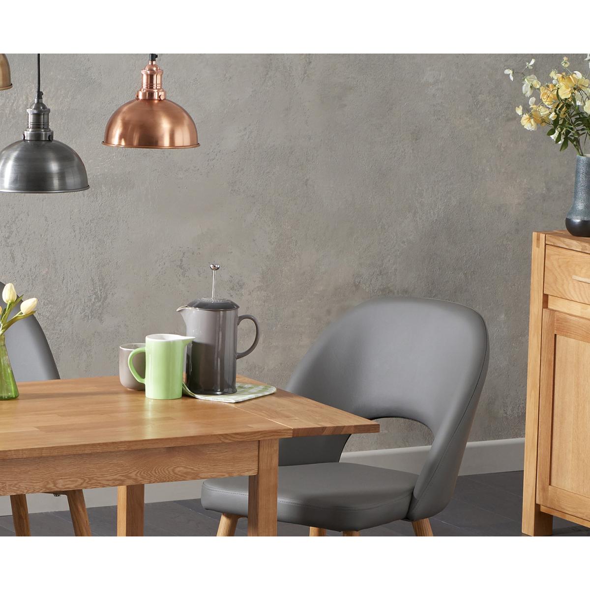 Oxford 70cm Solid Oak Extending Dining Table With 4 Grey Hudson Faux Leather Chairs – image 2