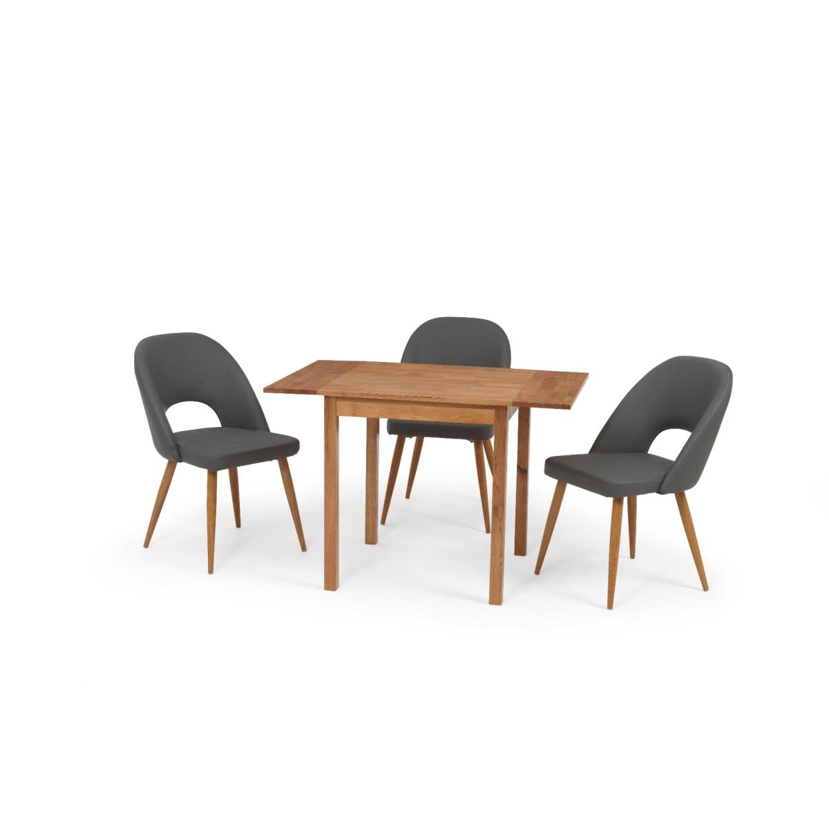Oxford 70cm Solid Oak Extending Dining Table With 4 Grey Hudson Faux Leather Chairs – image 10