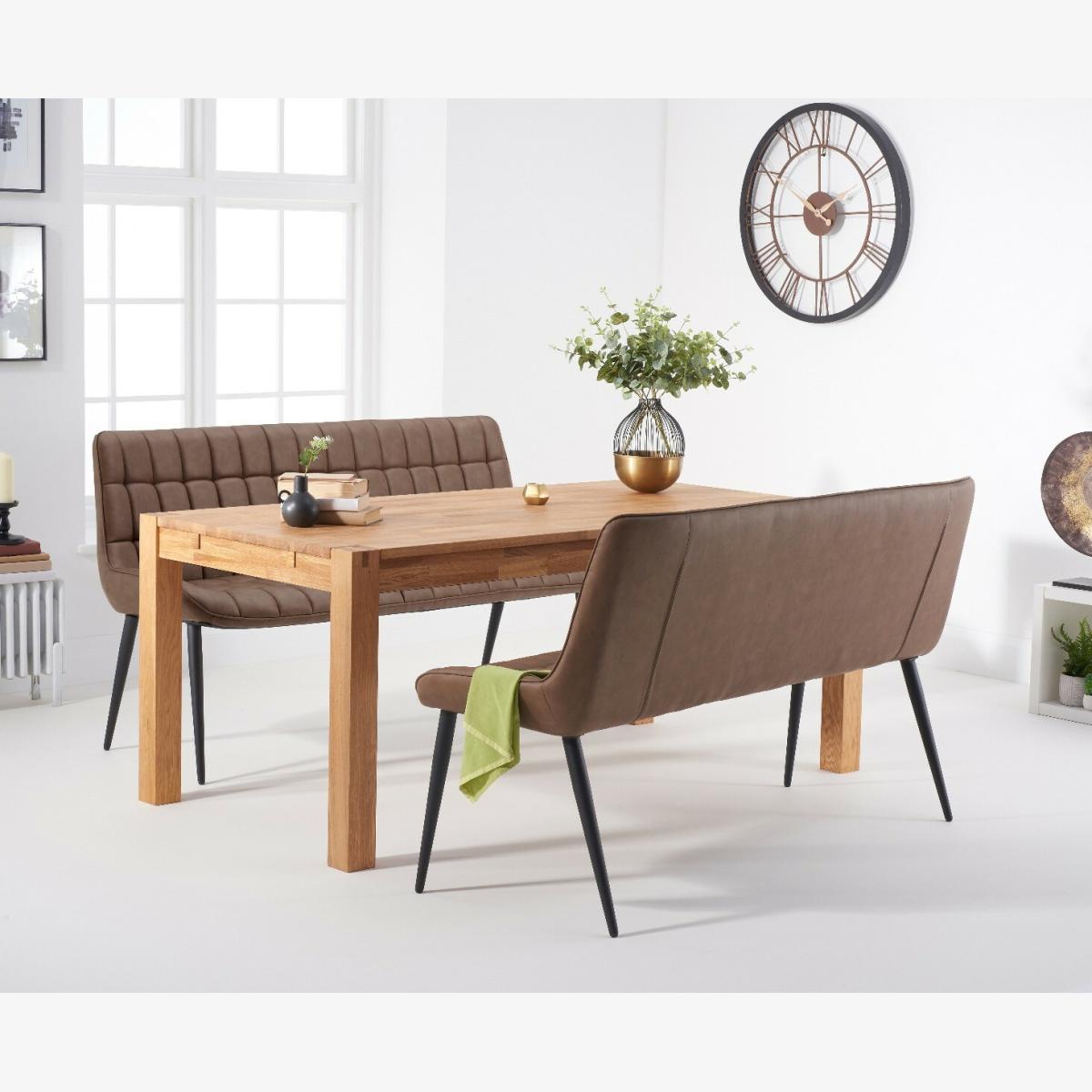 Thetford 180cm Oak Dining Table with 2 Brown Benches with Thetford 45cm Oak Extensions – image 1