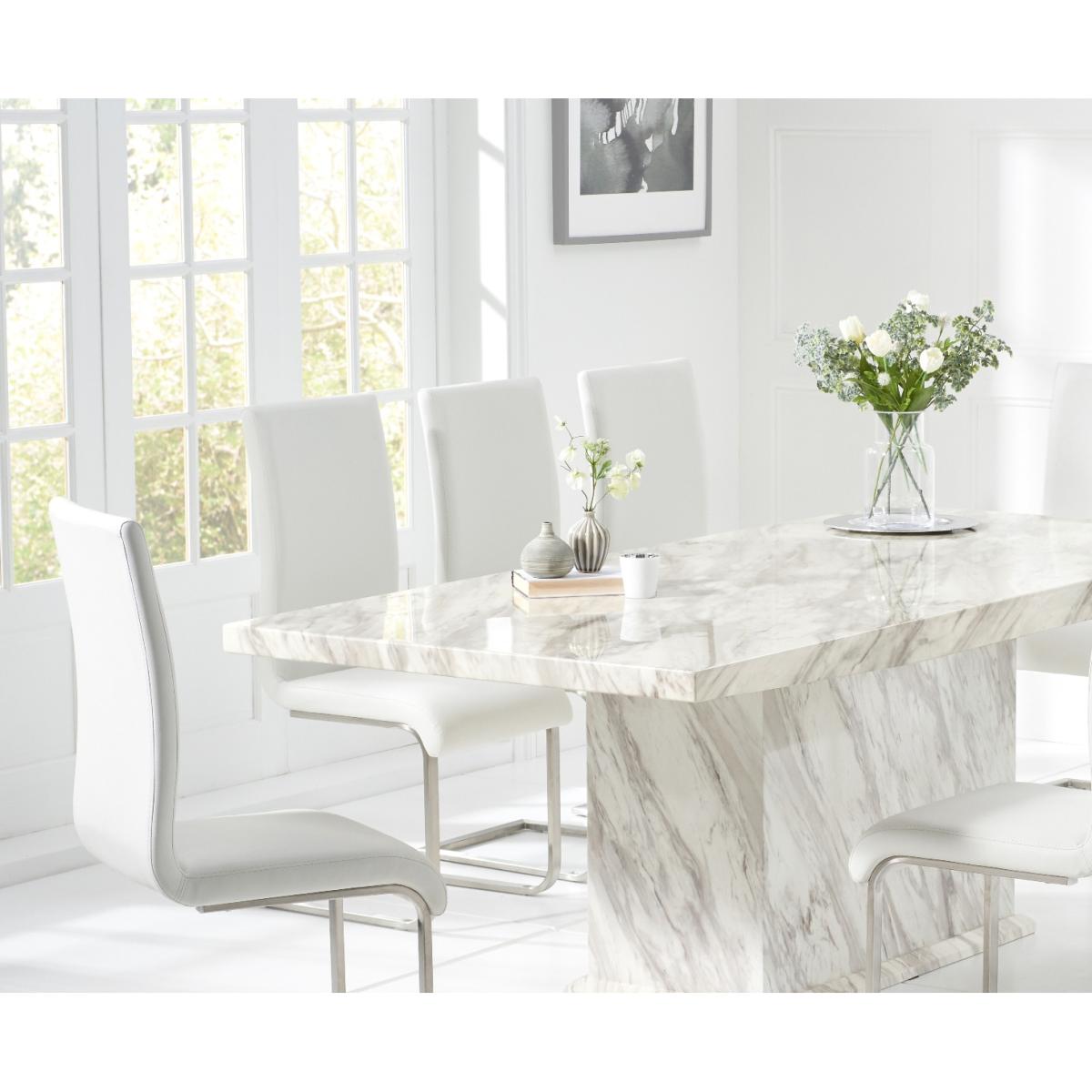 Marino 220cm Marble-Effect Dining Table With 8 White Malaga Chairs – image 2