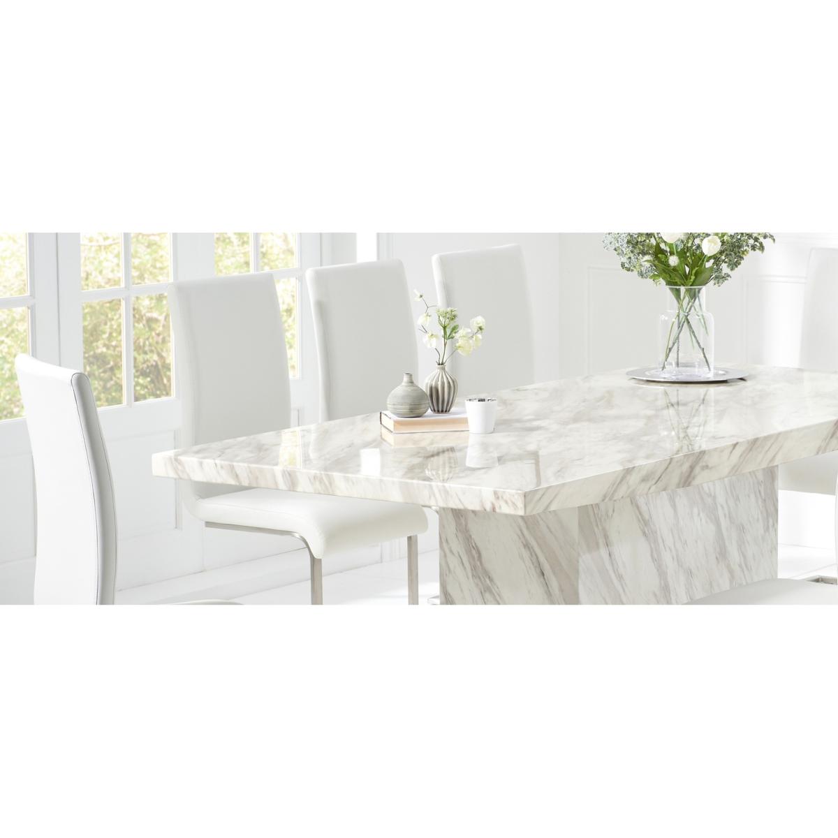 Marino 220cm Marble-Effect Dining Table With 8 White Malaga Chairs – image 10