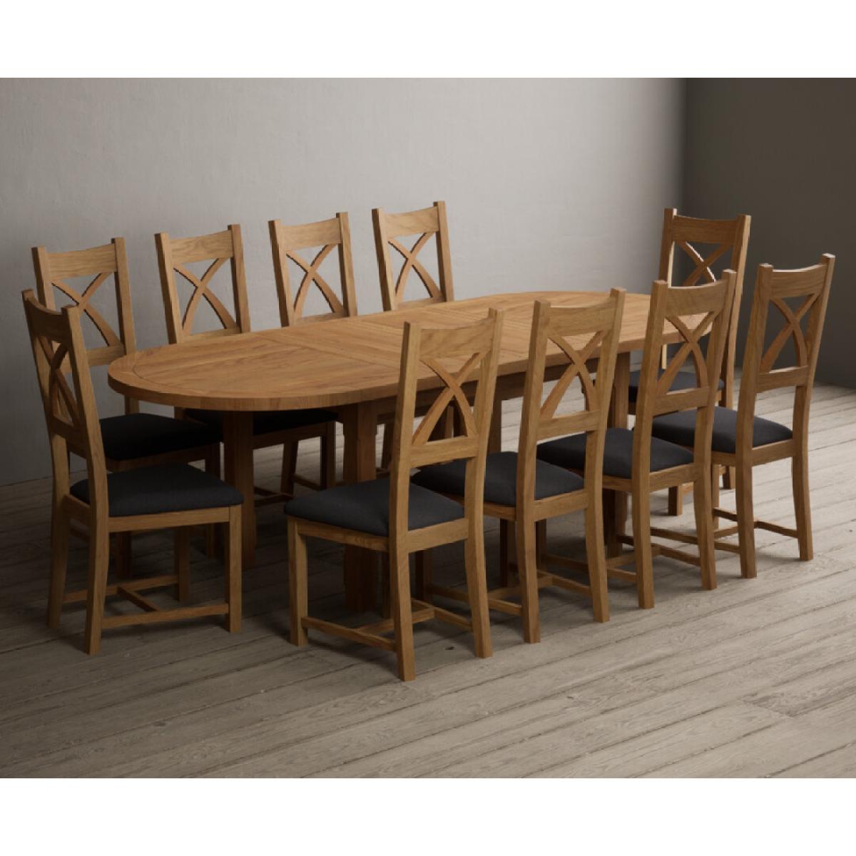 Extending Caversham Oak Oval Dining Table with 6 Blue Natural Solid Oak Chairs – image 12