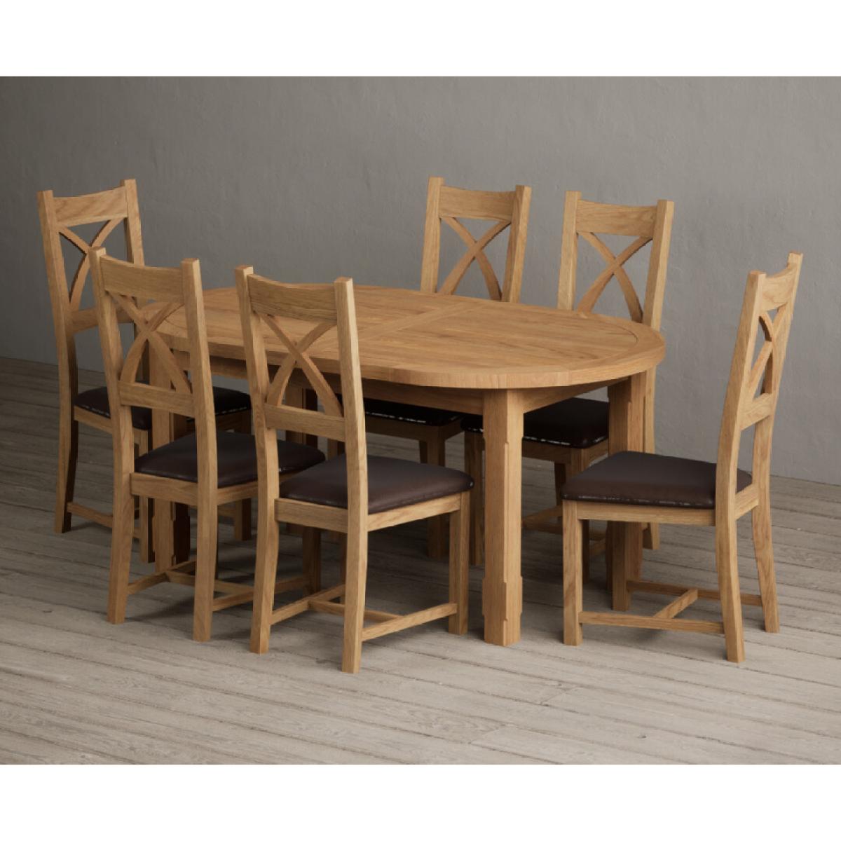 Extending Caversham Oak Oval Dining Table with 6 Blue Natural Solid Oak Chairs – image 14