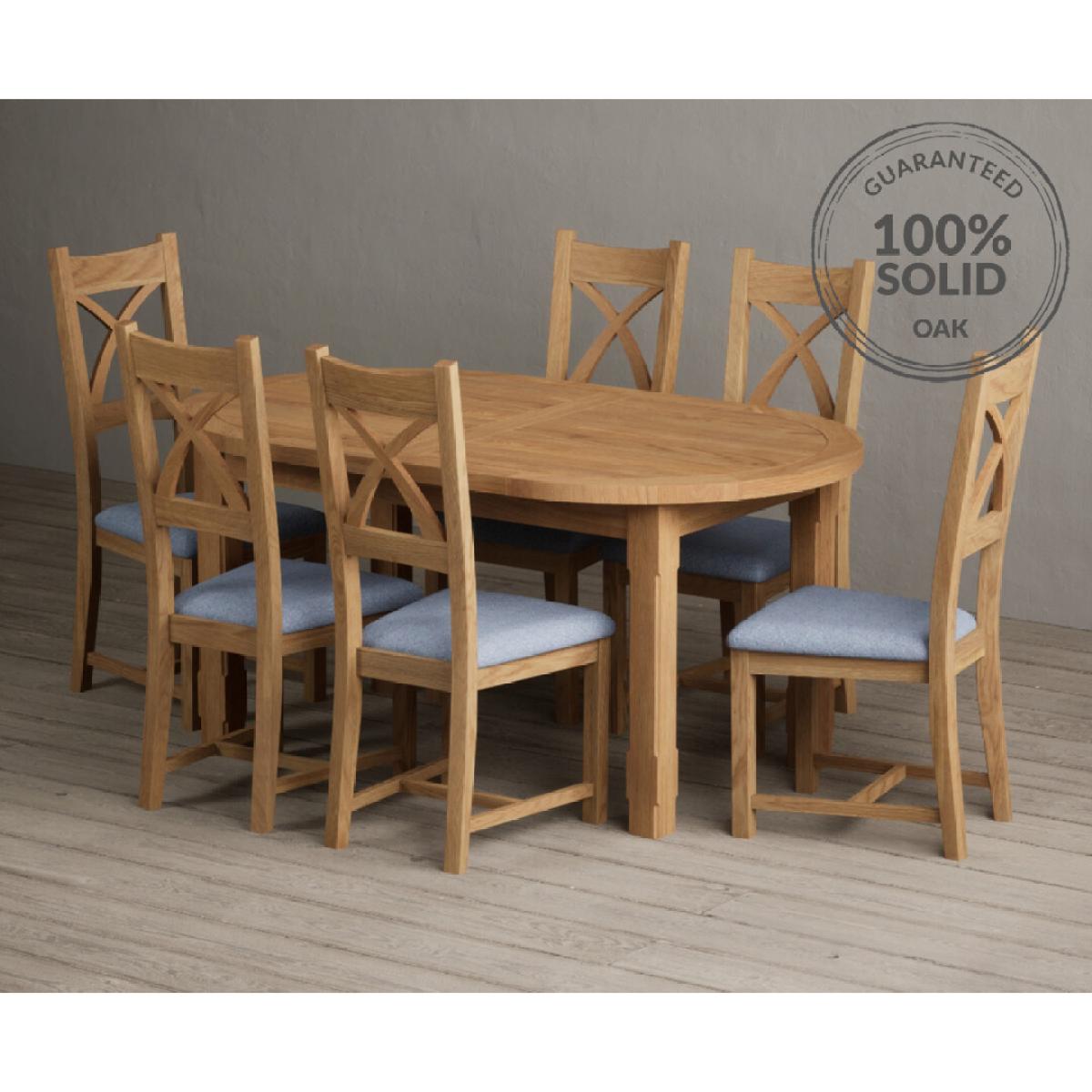 Extending Caversham Oak Oval Dining Table with 6 Blue Natural Solid Oak Chairs – image 16